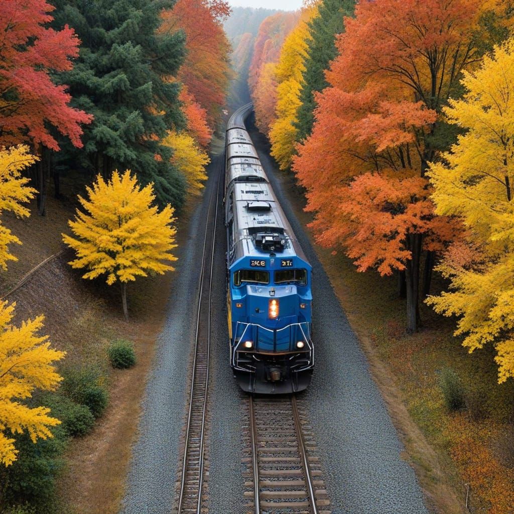 Autumn Train Journey Through Fall Foliage