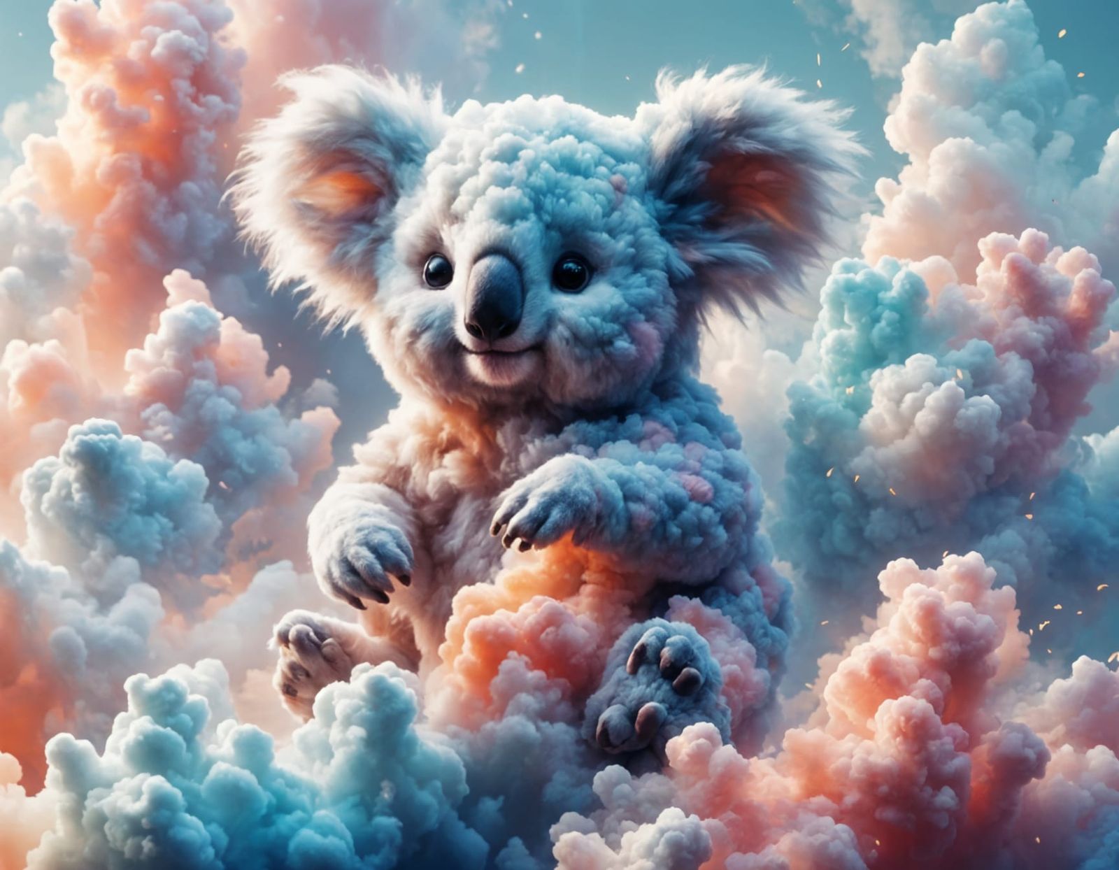 Pastel Rainbow Cloud Koala in Photorealistic Style