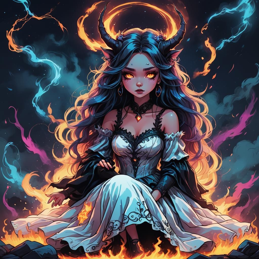 Dark Fantasy Witch in Princess Dress with Neon Aesthetic