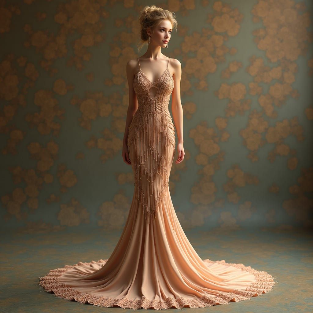 Luxurious Mermaid Evening Gown in Champagne with Tassels and...