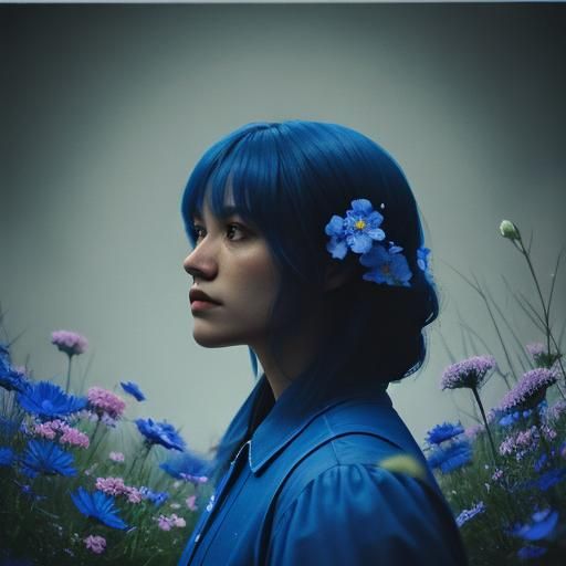 Girl with Flowers in Cinematic Film Still