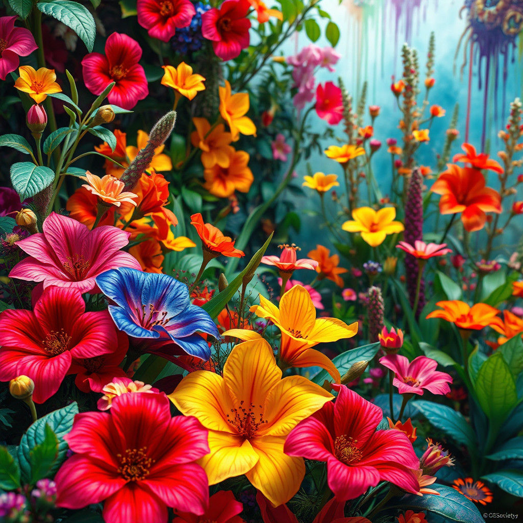 Rainbow Garden: Graffiti Art Inspired Floral Landscape