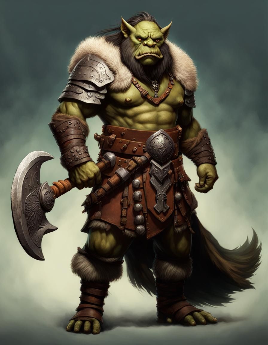 Fierce Half-Ogre Warrior Portrait in Dark Fantasy Style