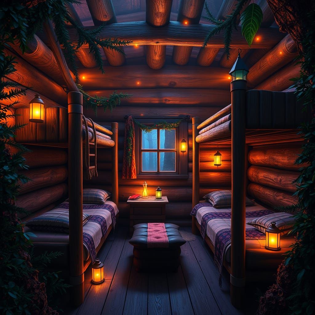 Whimsical Log Cabin Sanctuary in Fantasy Art Style