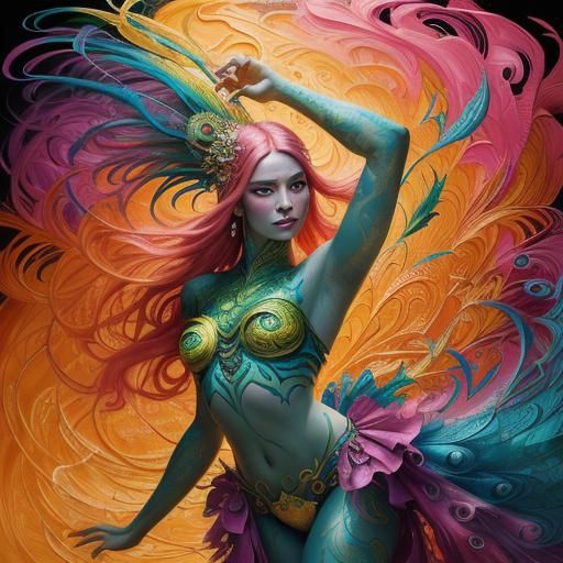 Dragon Peacock Woman in Abstract Expressionism Style