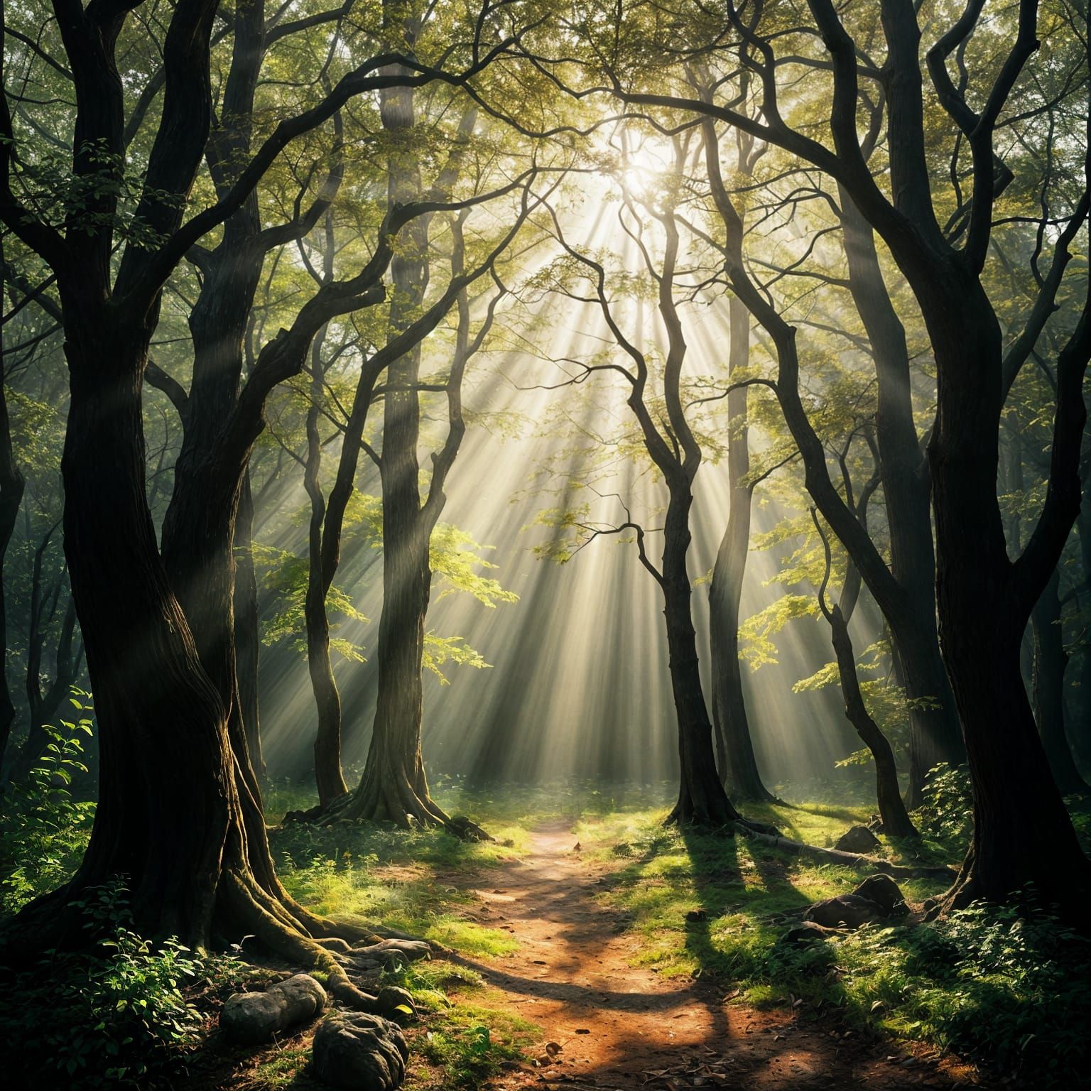 Whimsical Woodland Dreamscape in Hyperrealistic Textured Fab...