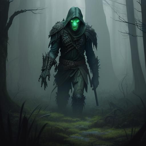 Infected Walker in Dark Forest: Digital Matte Painting