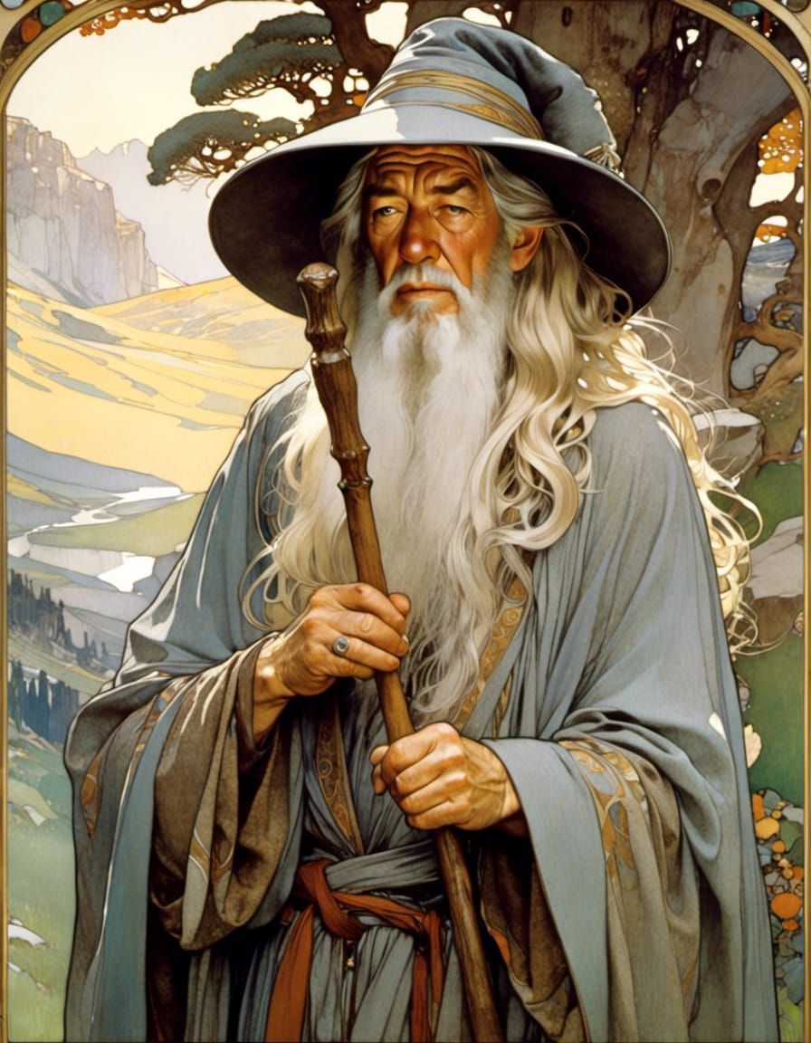 Gandalf the Grey Portrait in Art Nouveau Style