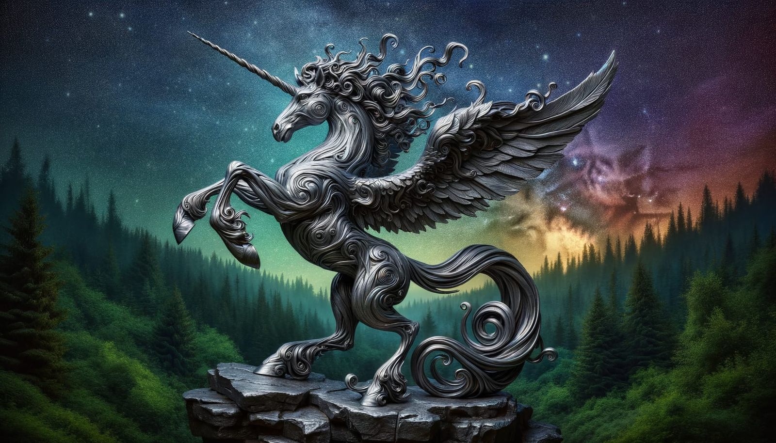 Elaborate Lead Alicorn on Rocky Cliff at Dusk