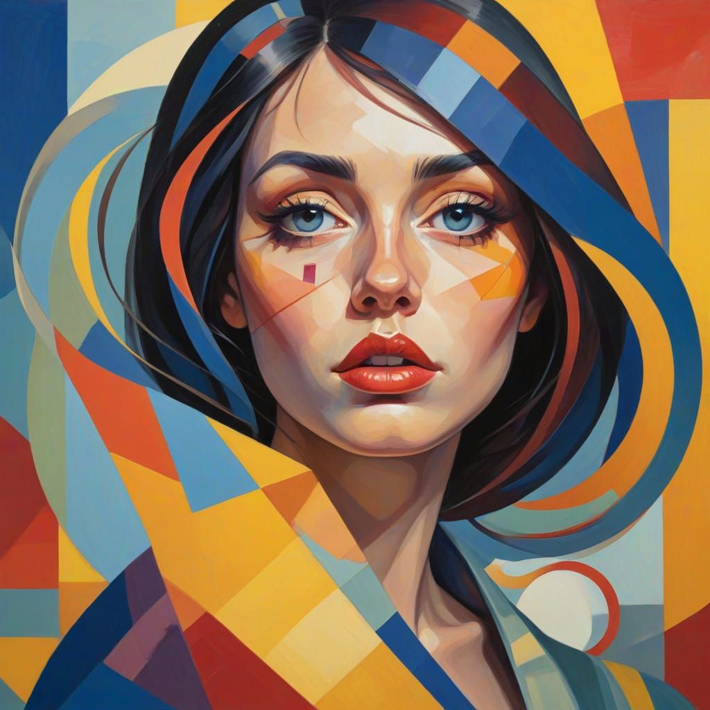 Cubist Masterpiece of Emotional Turmoil in Vibrant Blues and...