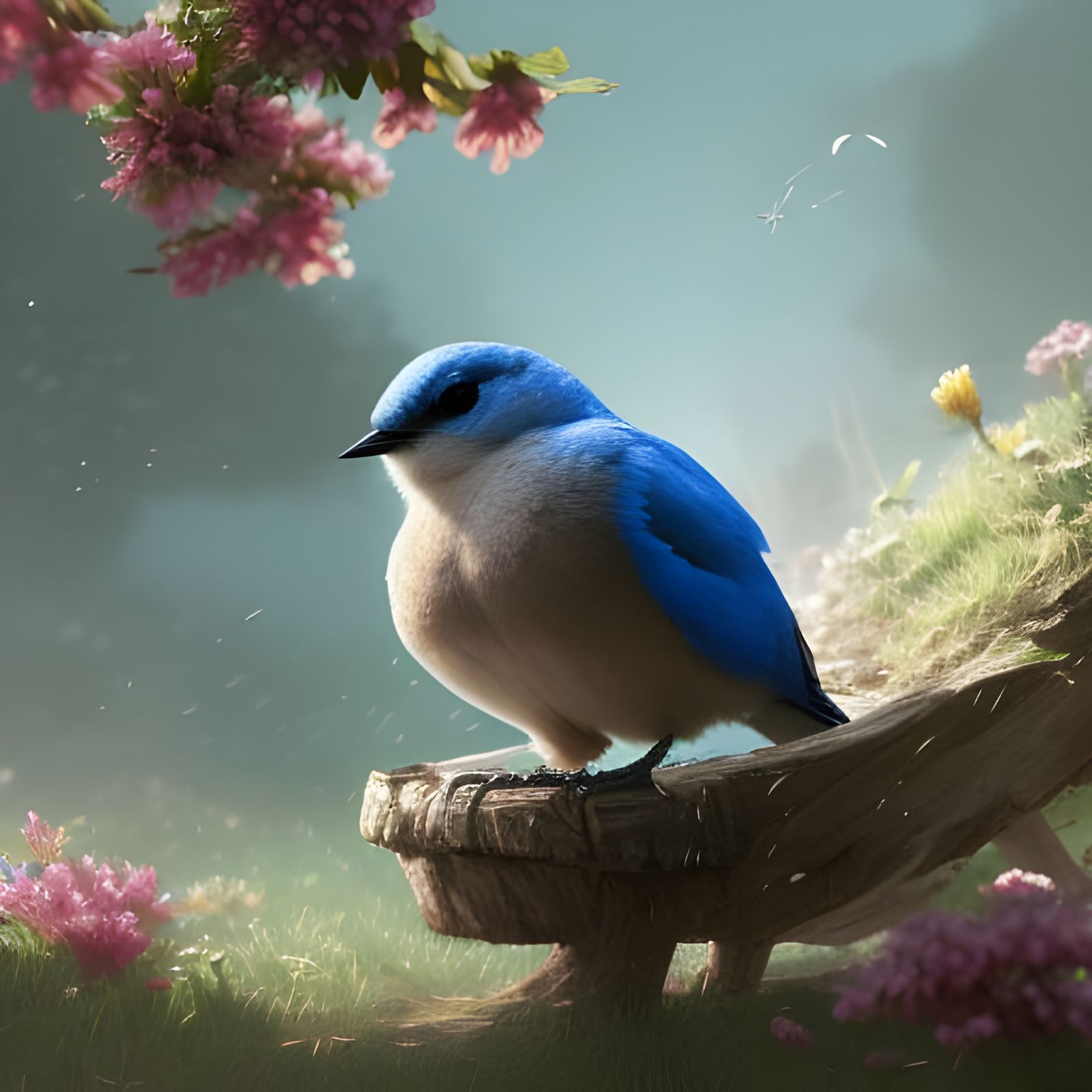 Adorable Baby Bluebird Portrait in Anime Style