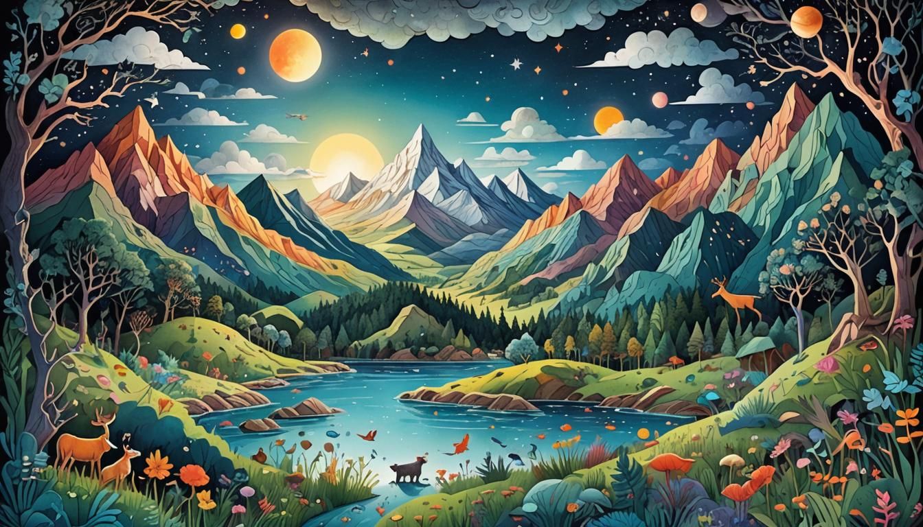 Paper Cut Landscapes in Astral Cosmic Style