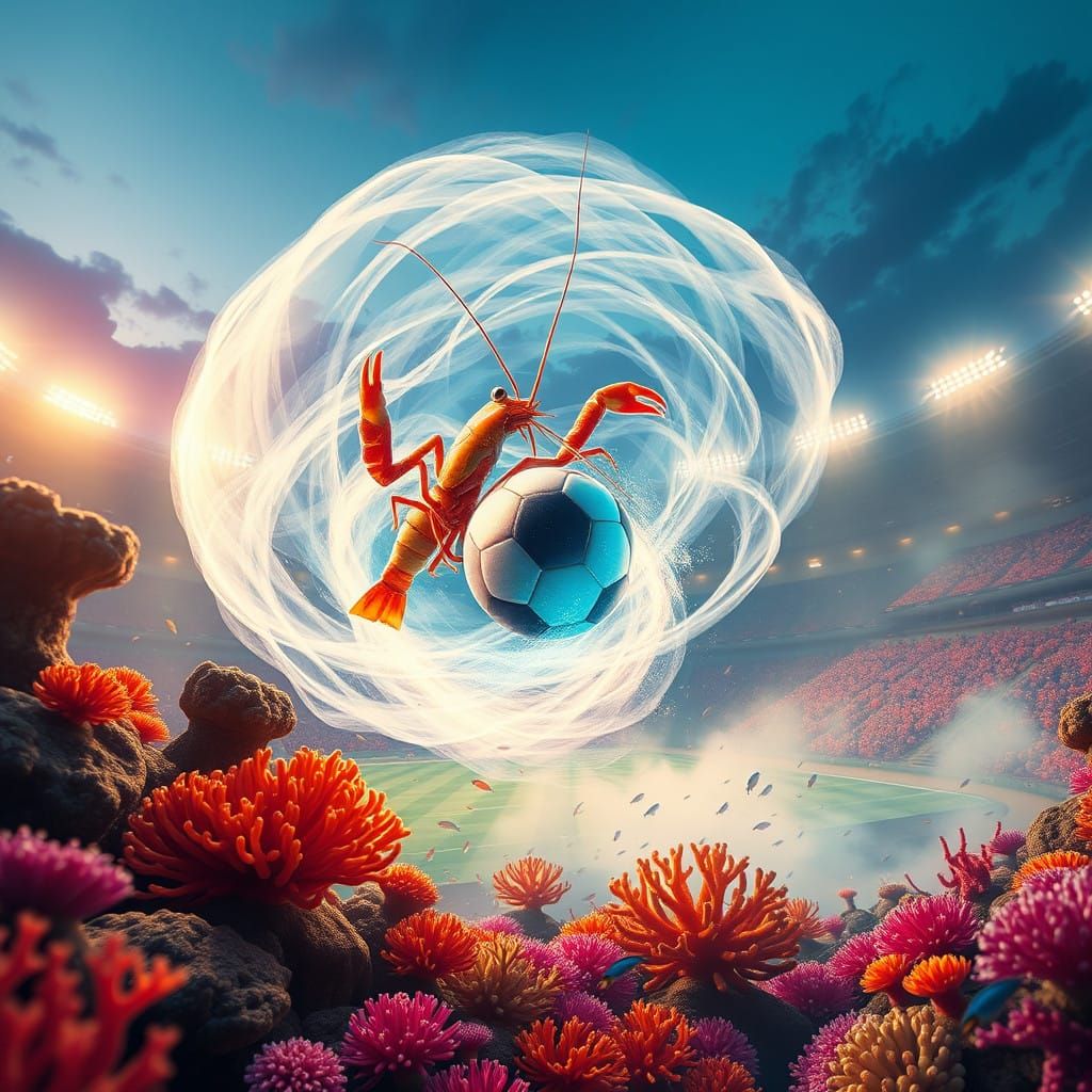 Shrimp Goalkeeper in Glowing Aquatic Stadium
