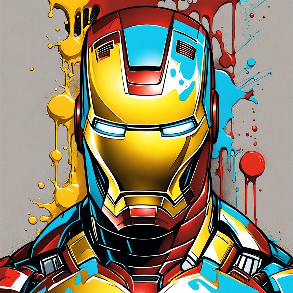 Iron Man Graffiti Art in Polychromatic Style