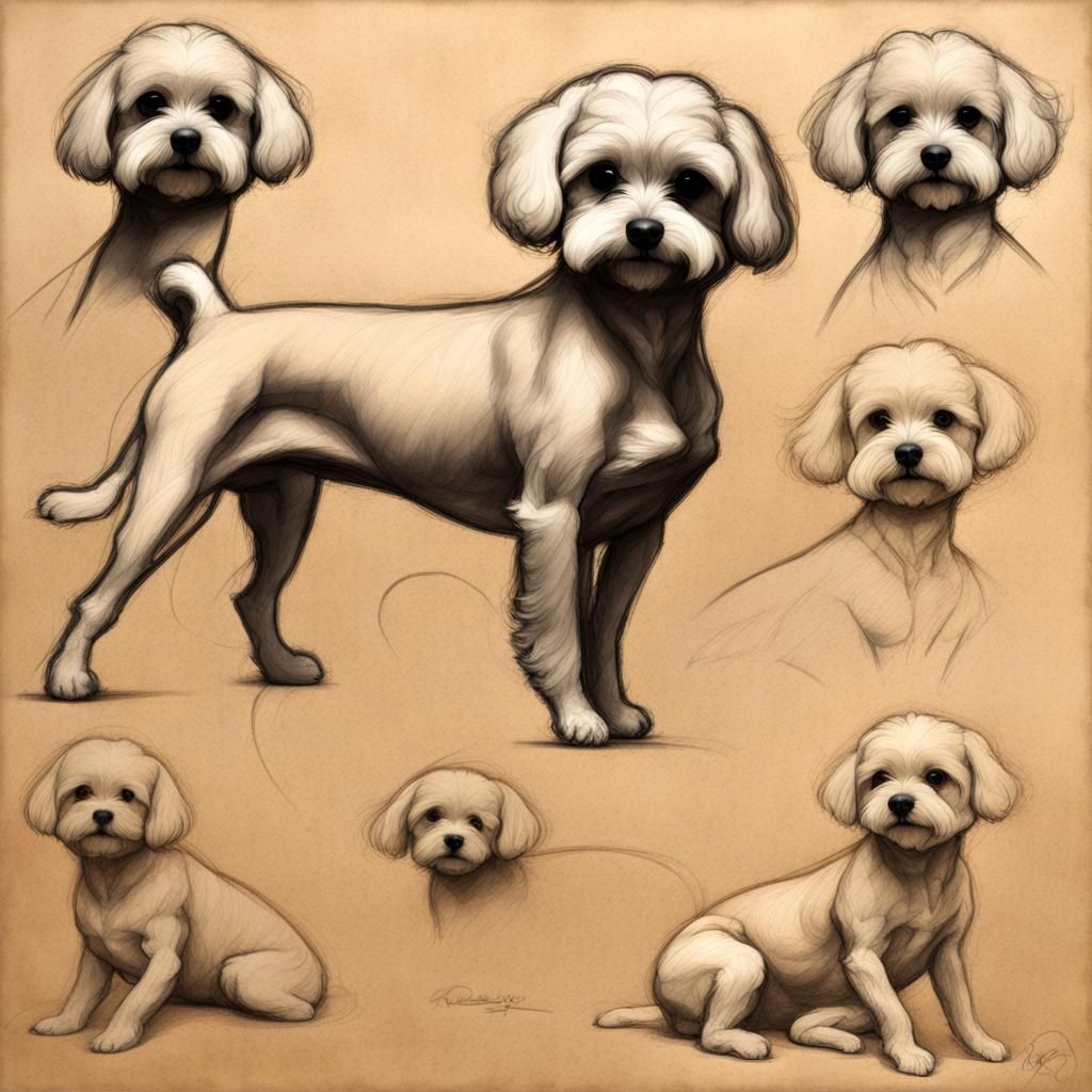 Dynamic Charcoal Sketches: Maltese Bichon Anatomy Study