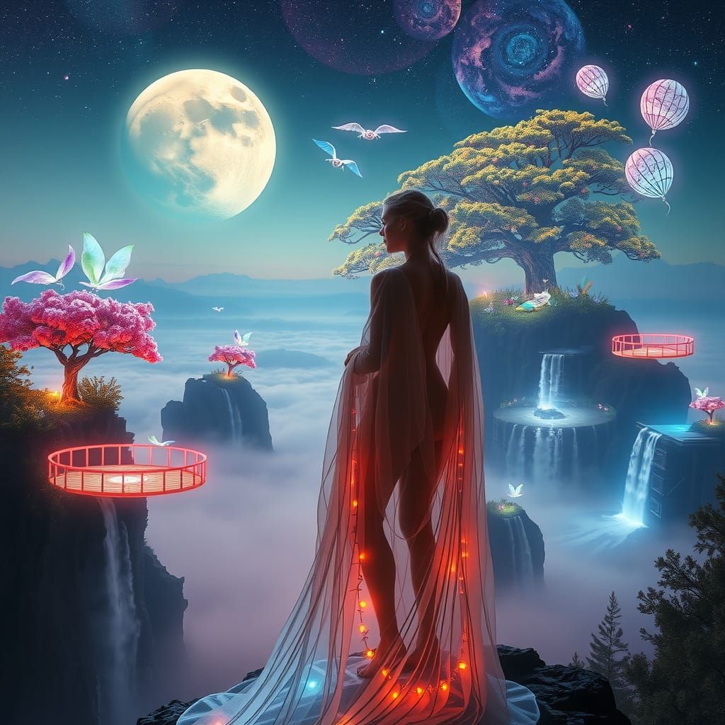 Mystical Woman on Floating Island Dreamscape