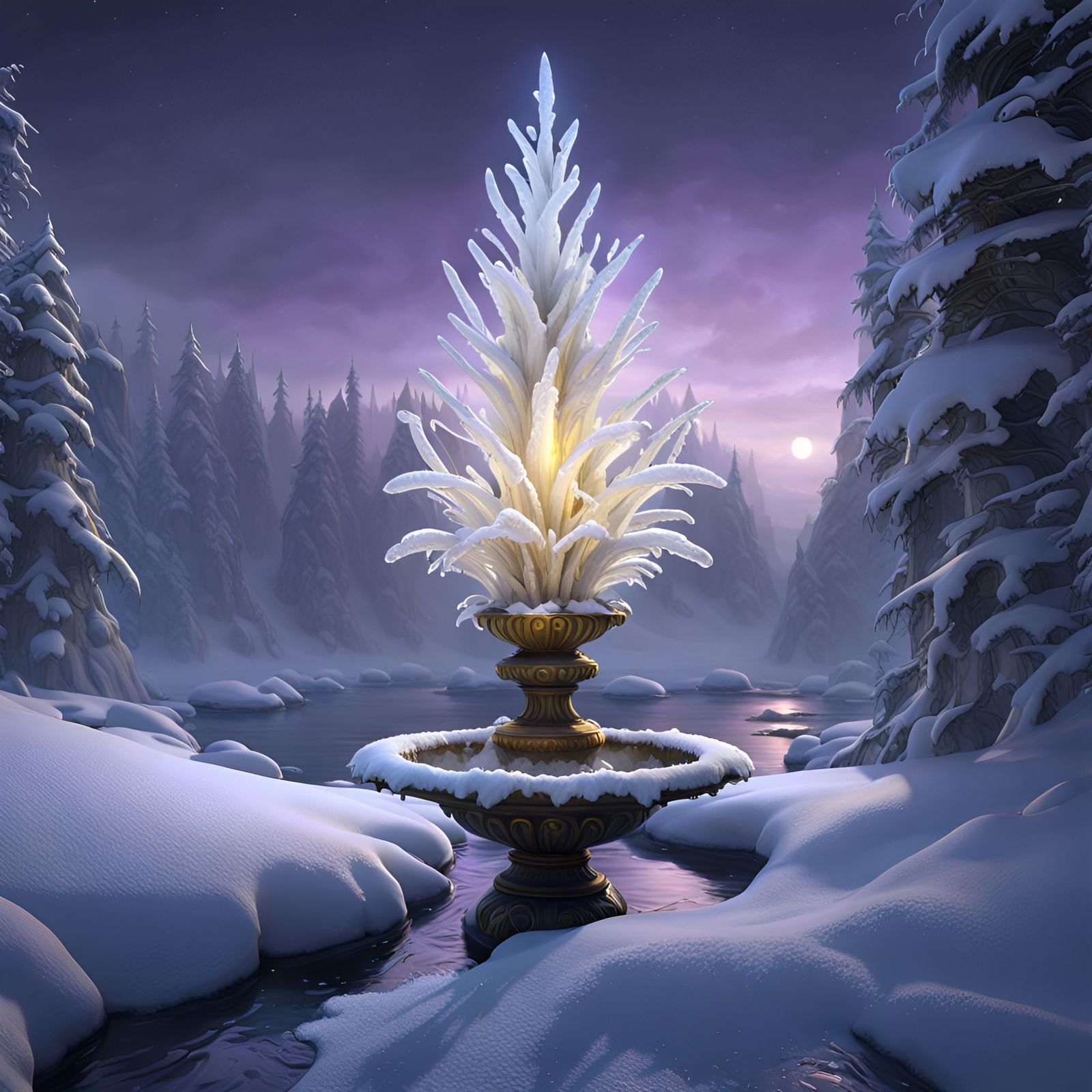 Spin Ice Snowy Masterpiece in Dark Fantasy Style