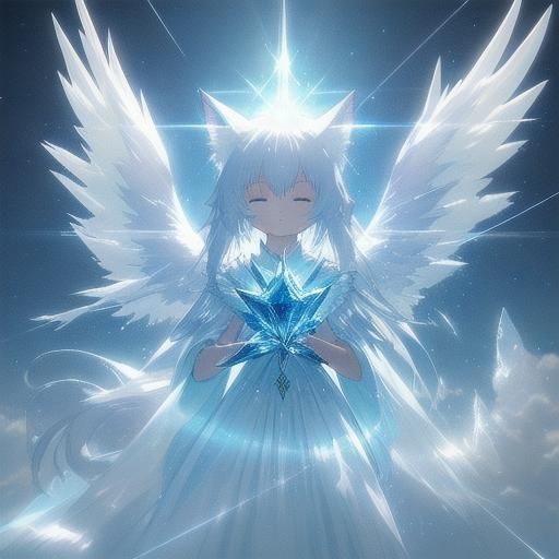 Luminous Glass Fox with Angel Wings in 3D