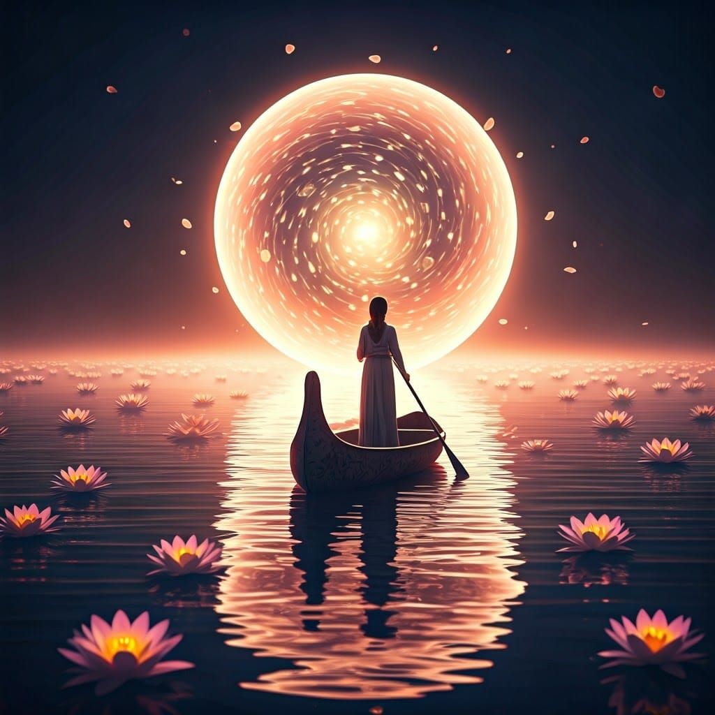 Glowing Orb Above Misty Lake in Dreamy Style