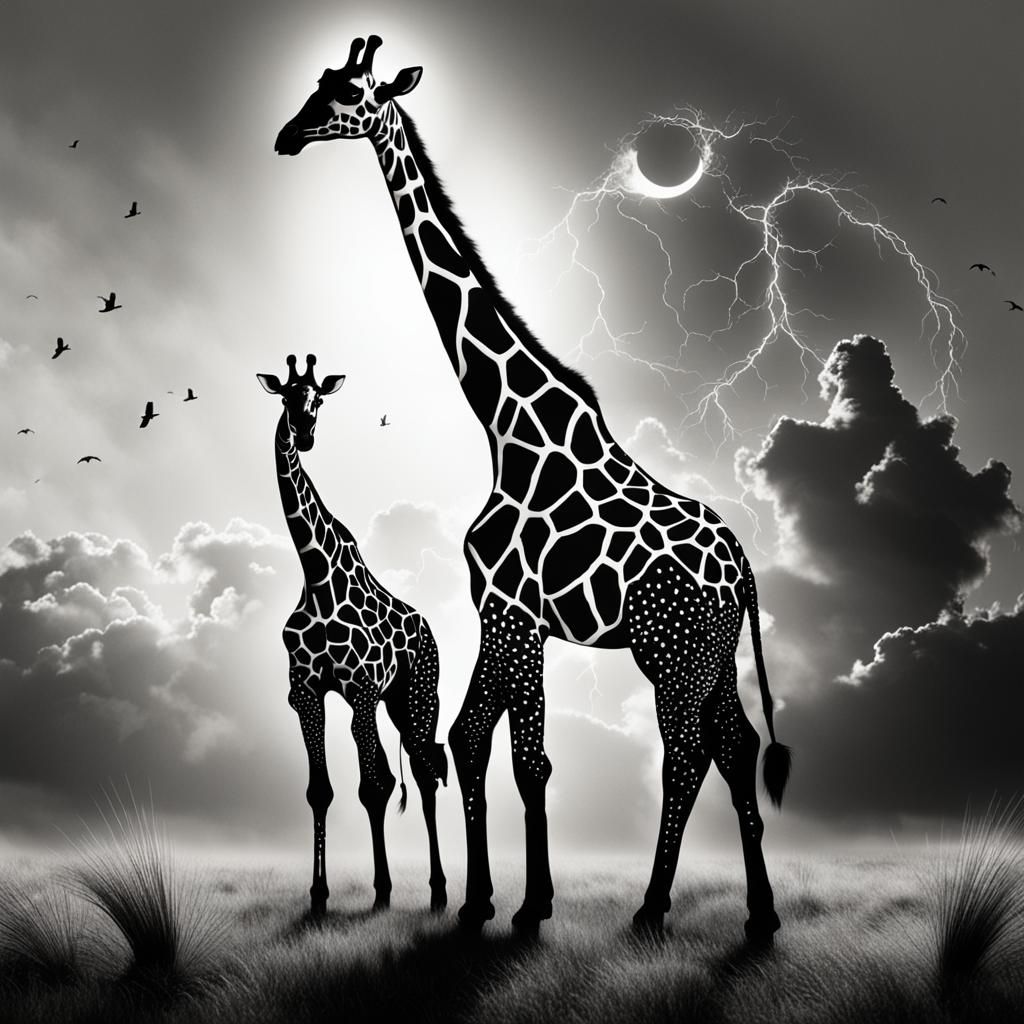 Luminous Giraffe in Apocalyptic Black and White