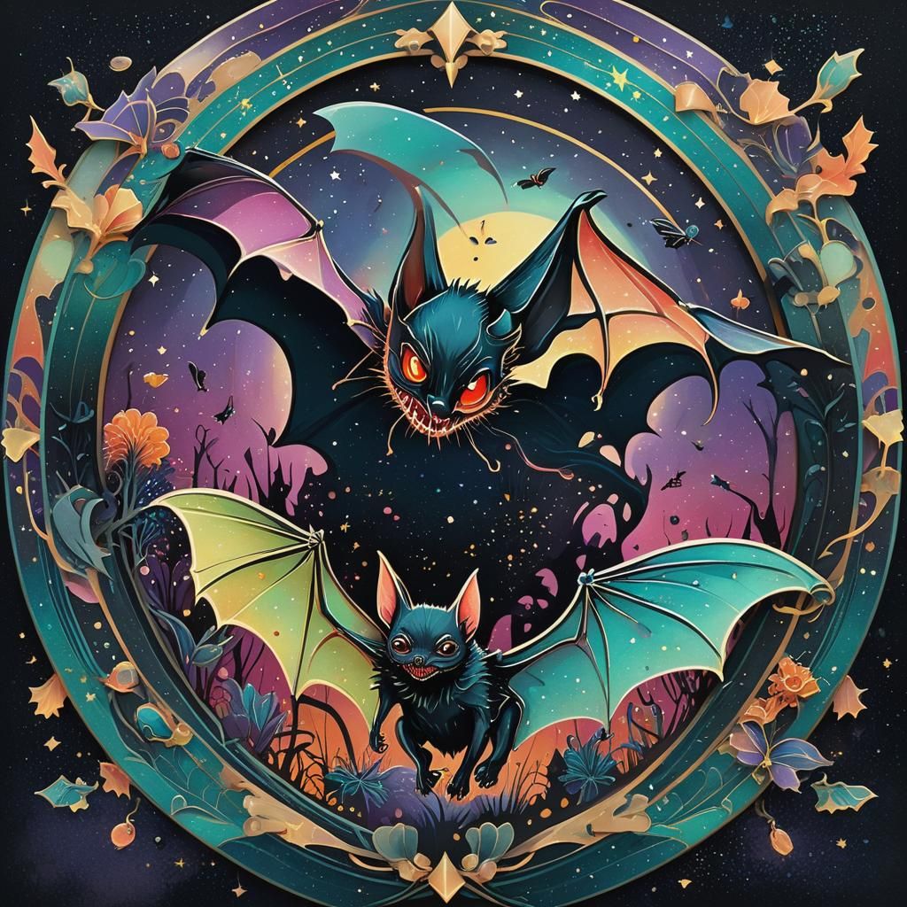 Vampire Bat Flight in Art Nouveau Style