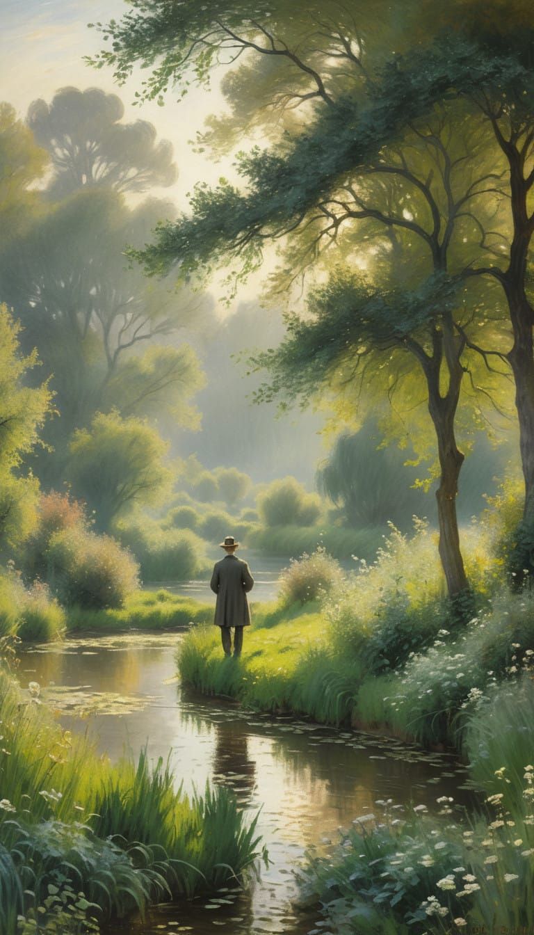 Lone Figure in Dreamy Morning Light