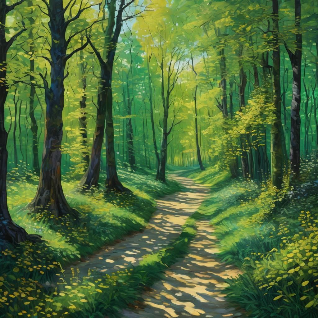 Green Forest Path in Expressive Impasto Style