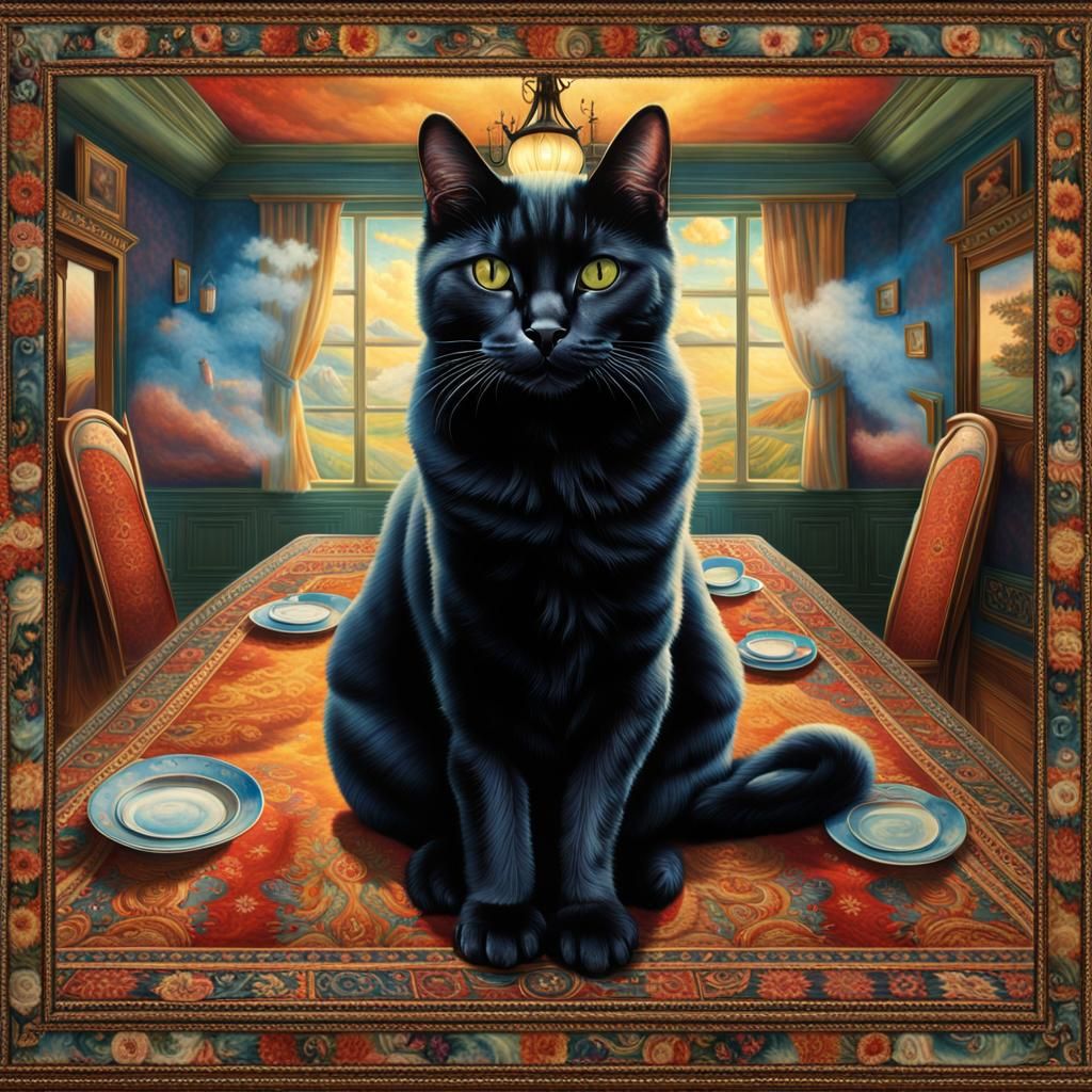 Black Cat's Divine Transformation in Vaporous Art