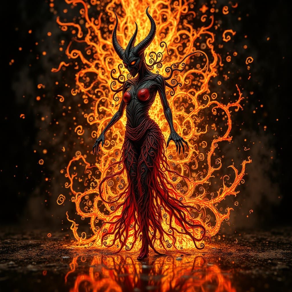 Demon Flamenco Dancer in Melting Fiery Dress