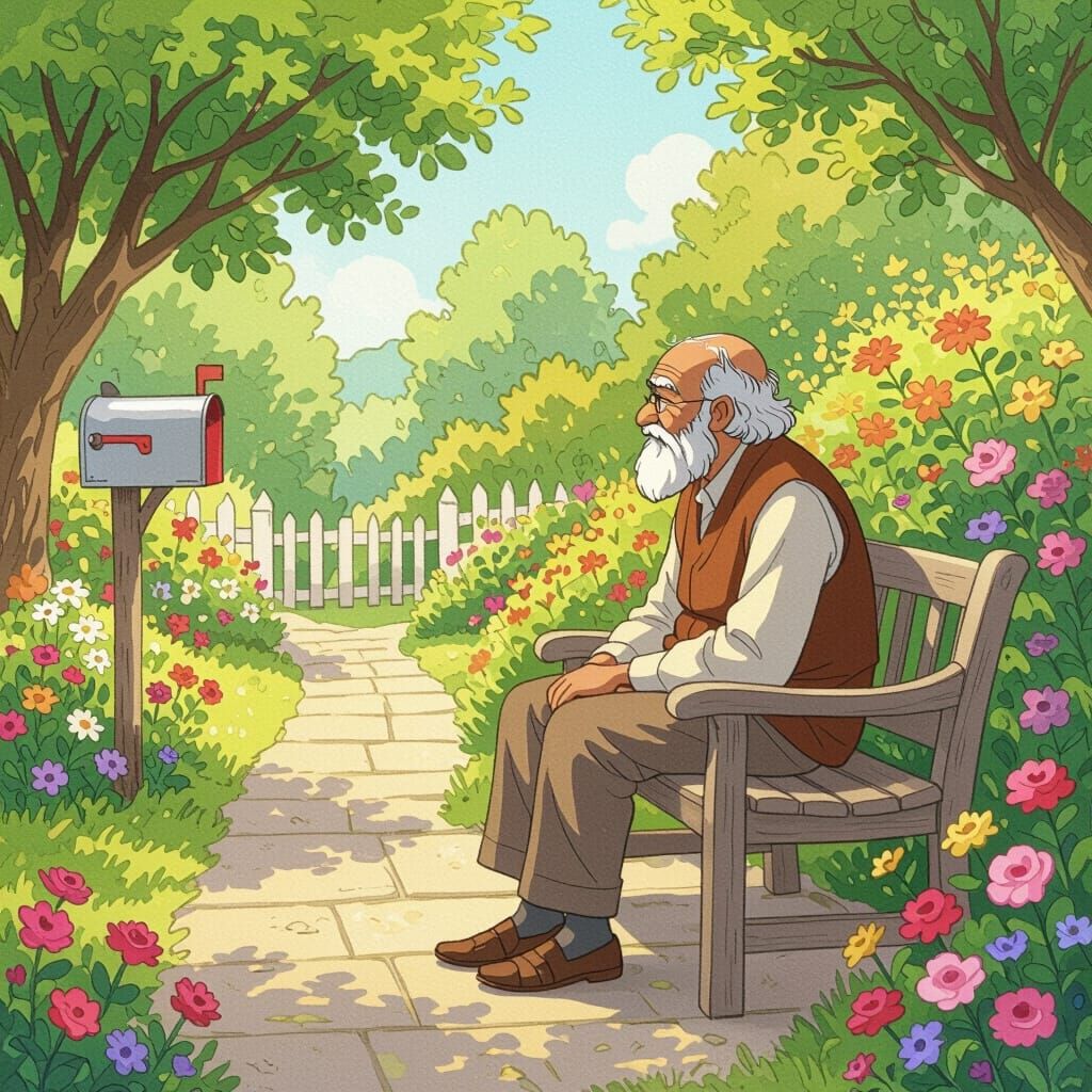 Nostalgic Garden Scene with Elderly Man