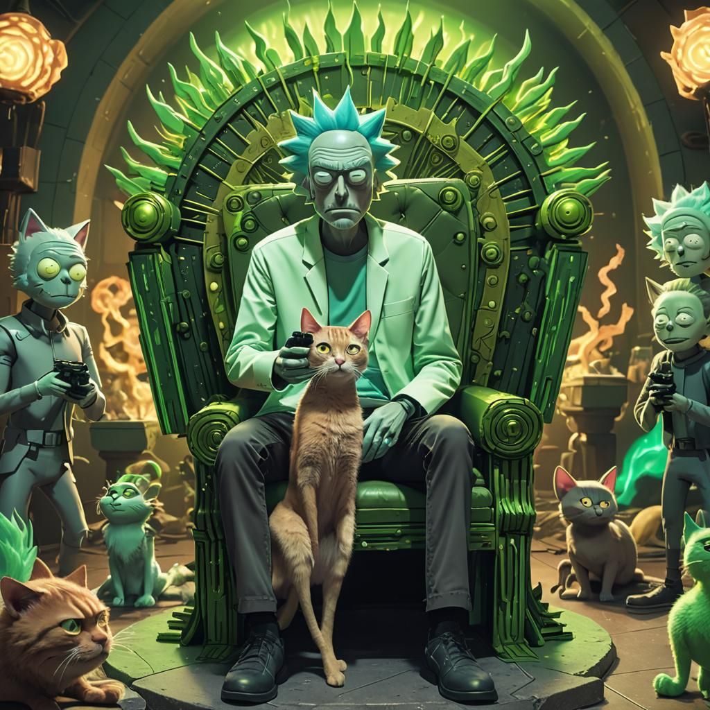 Cat King Throne Room in Rick and Morty Style