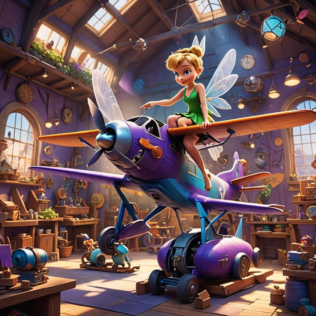 Tinker Bell Builds Airplane in Pixar Style Workshop