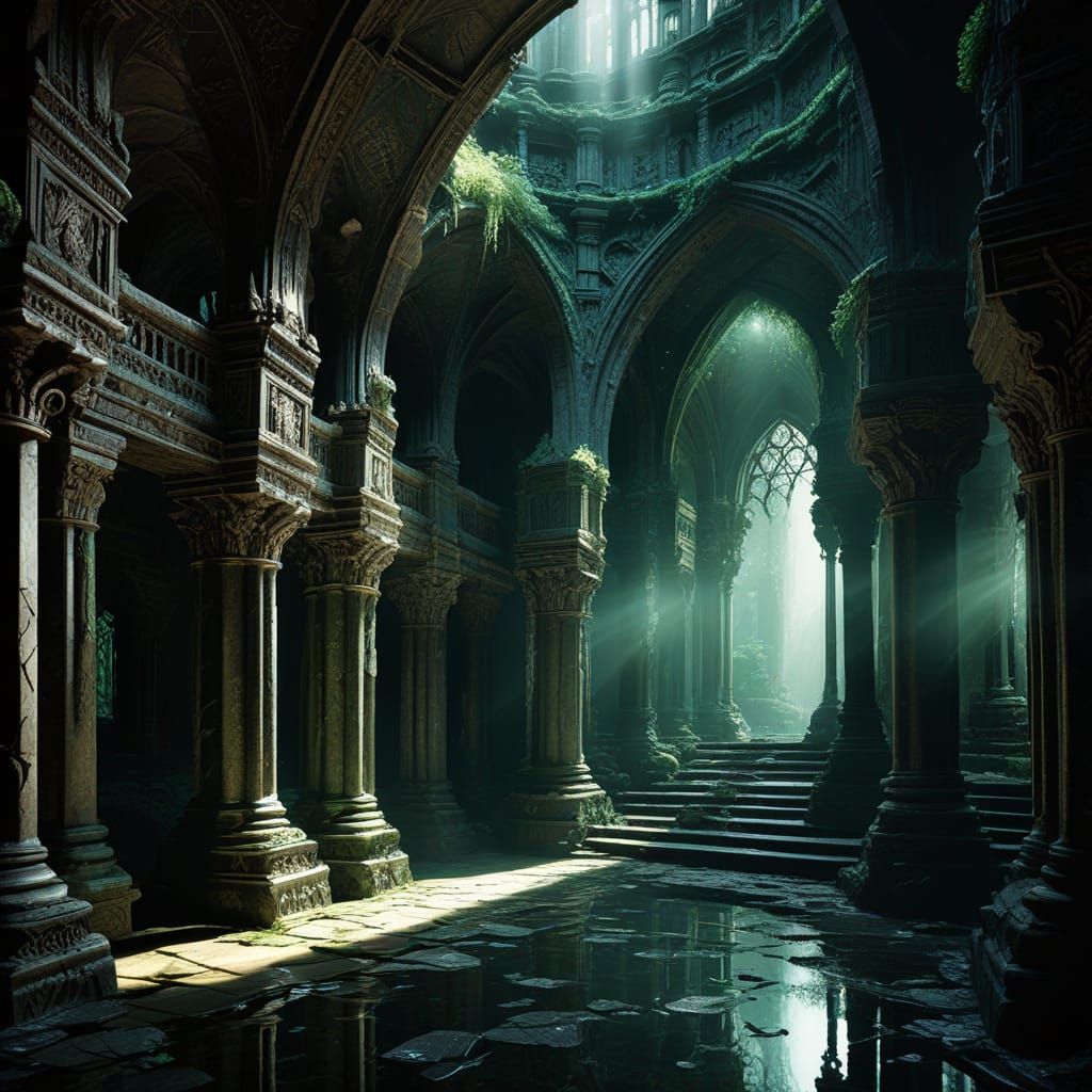 Mysterious Underground Cathedral with Crystalline Light
