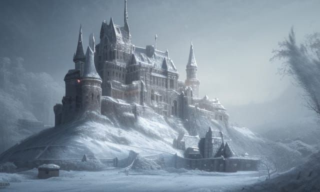 Icy Castle in Frozen Landscape: Digital Matte Painting