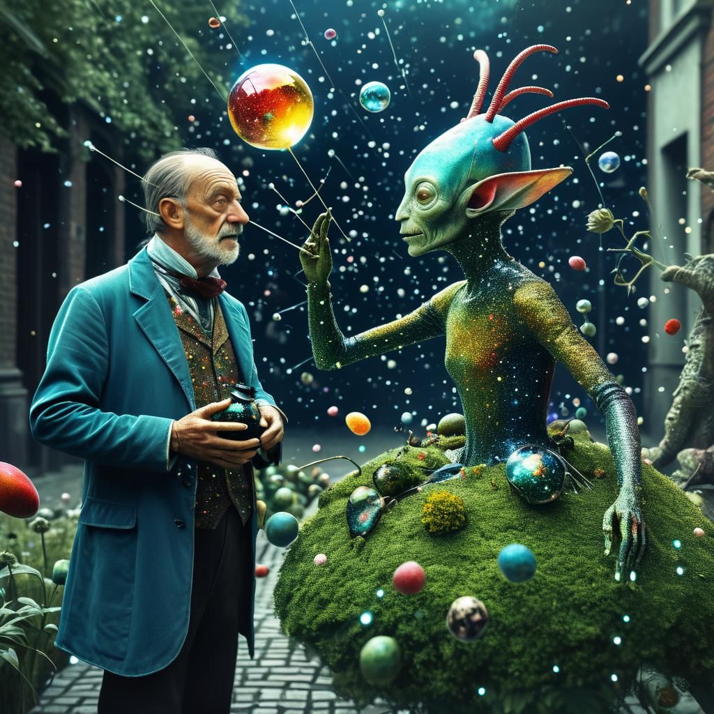 Bosch-inspired Alien Creatures in City Street Scene