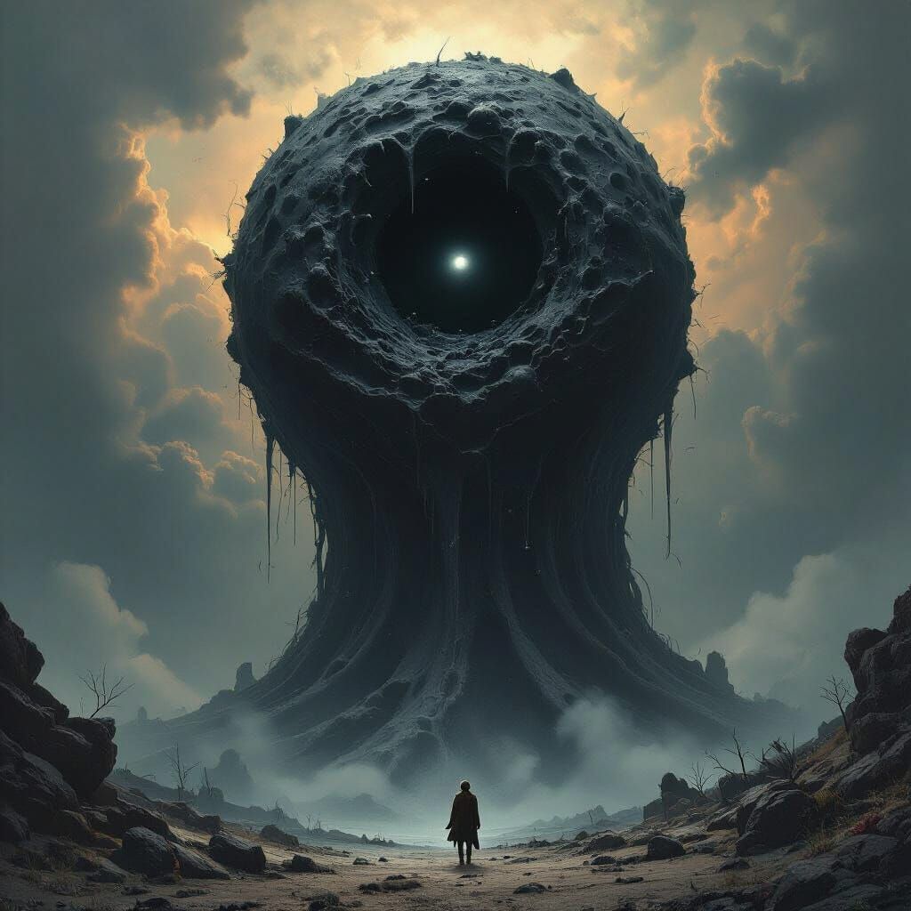 Abyssal Creature with Black Hole Meatball in Horror Art