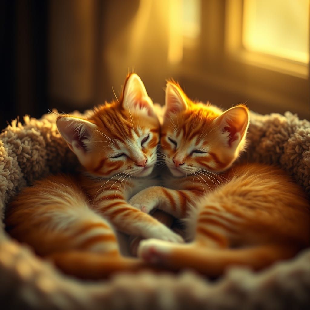 Adorable Tabby Kittens Snuggle on Plush Cat Bed