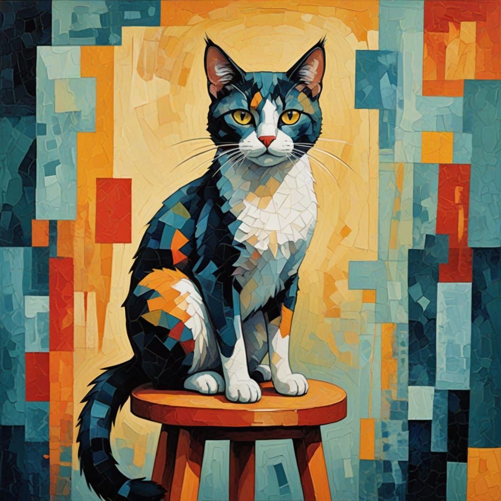 Cat's Surreal Stork Fantasy Oil Painting