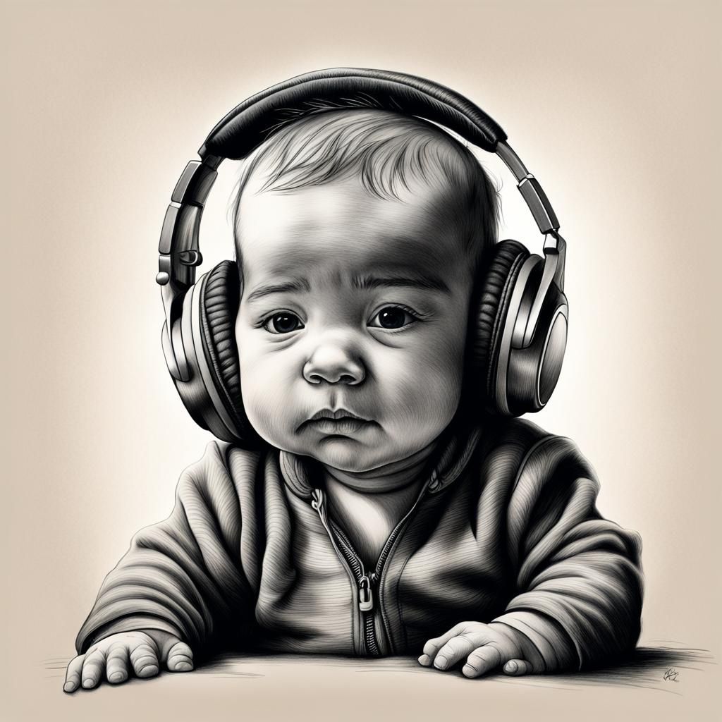 Charming Baby Portrait in Charcoal Drawing Style