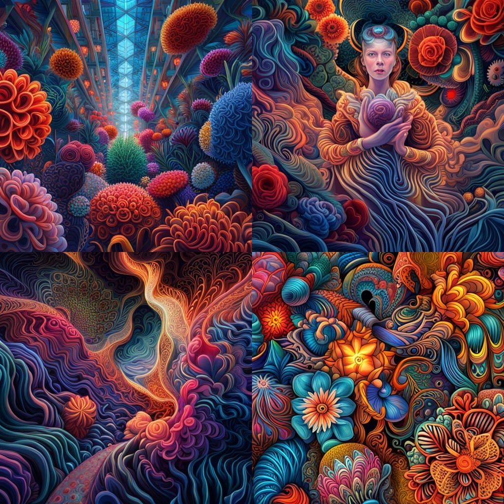 Neon Flowers in Fractal Baroque Generative Art