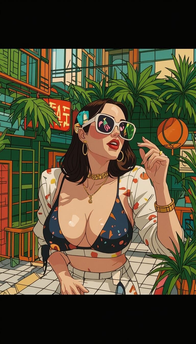 Giantess Eats Person in Vibrant, Bold Style