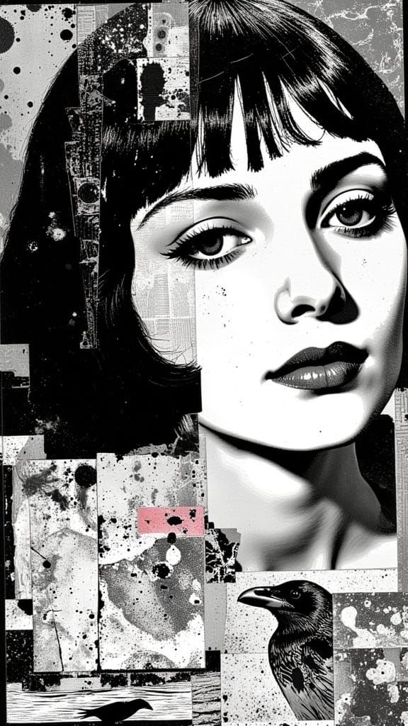 Dramatic Bohemian Woman in Iridescent Black and White