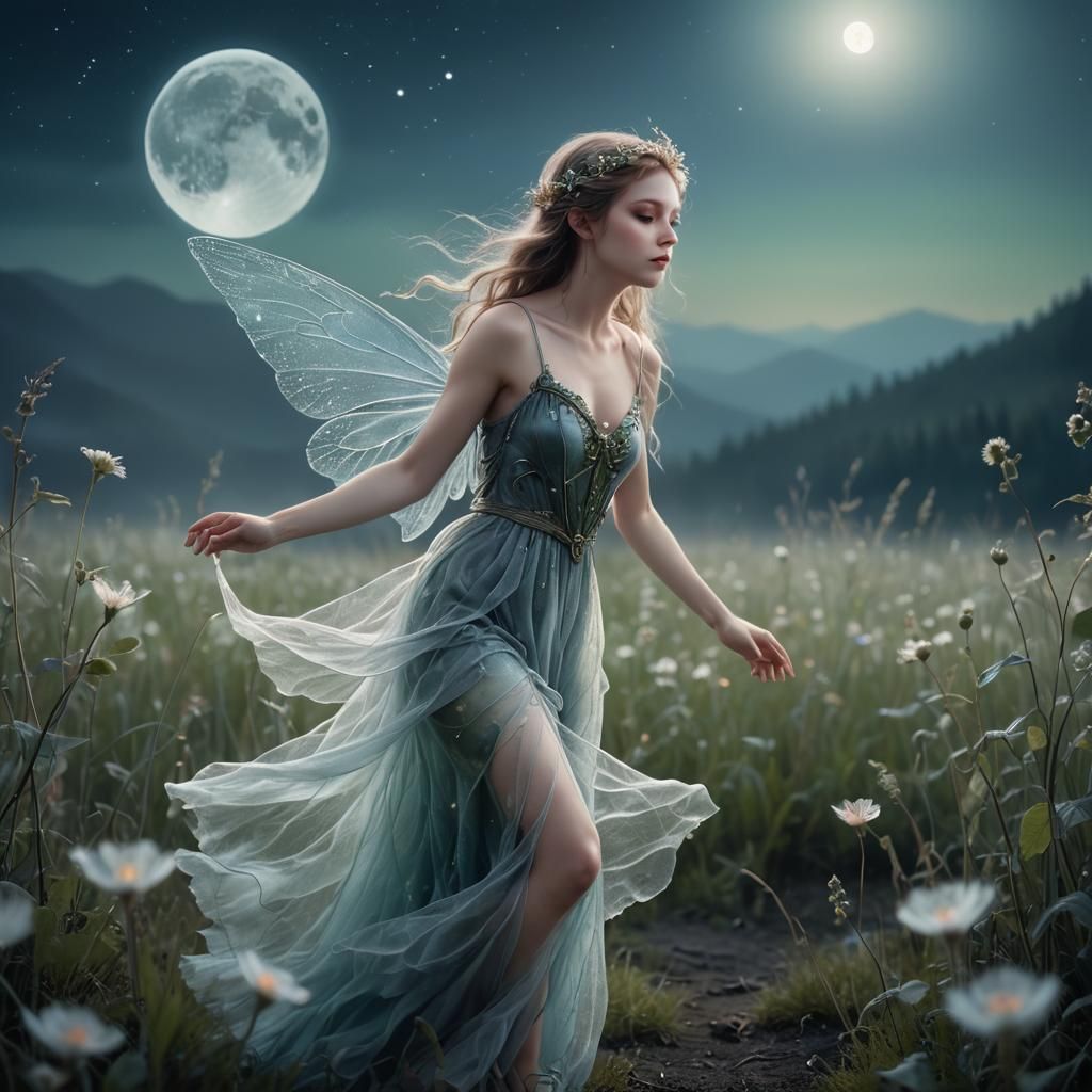 Glowing Fairy in Moonlight: Whimsical Fantasy Art