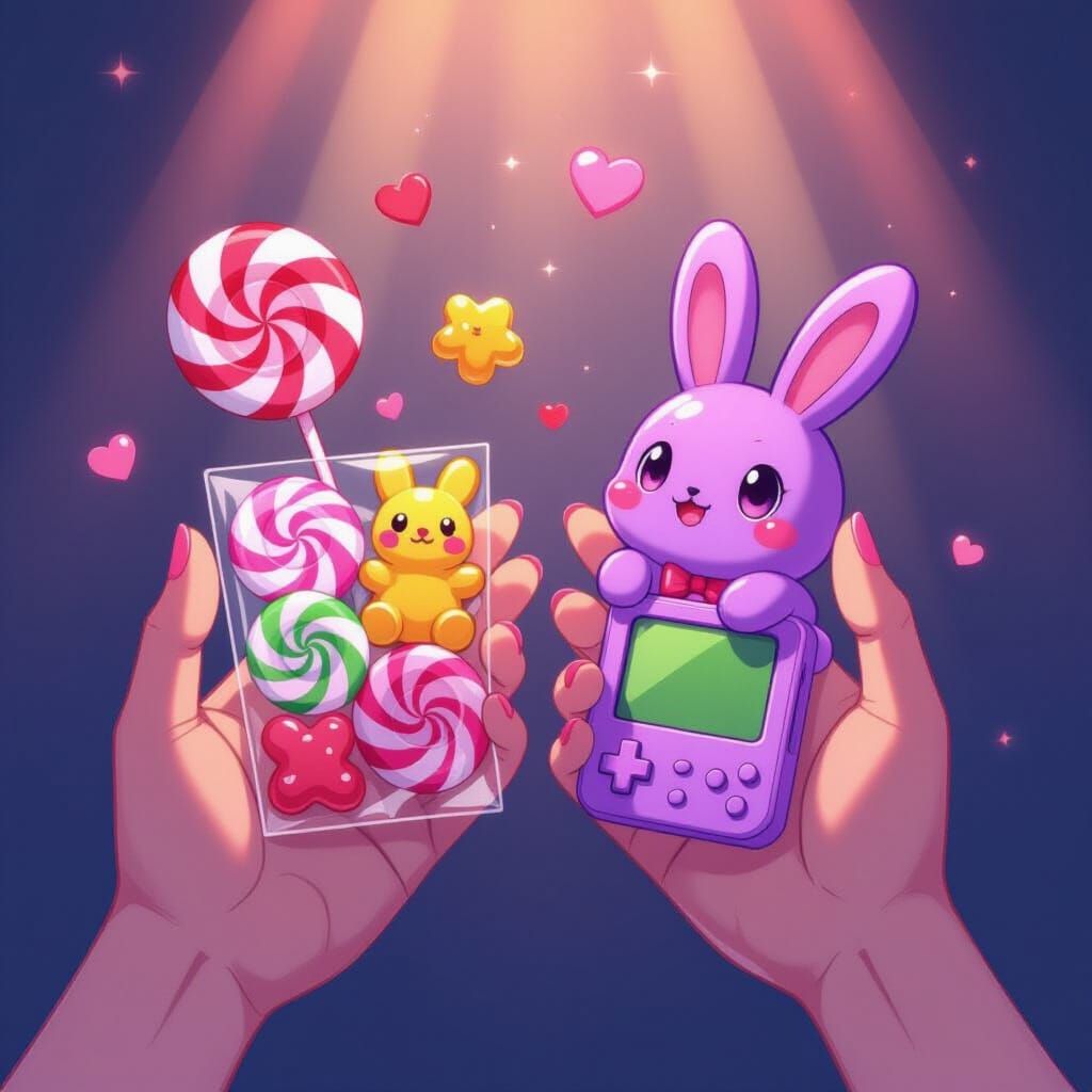 Hands Holding Candy in Manga Style