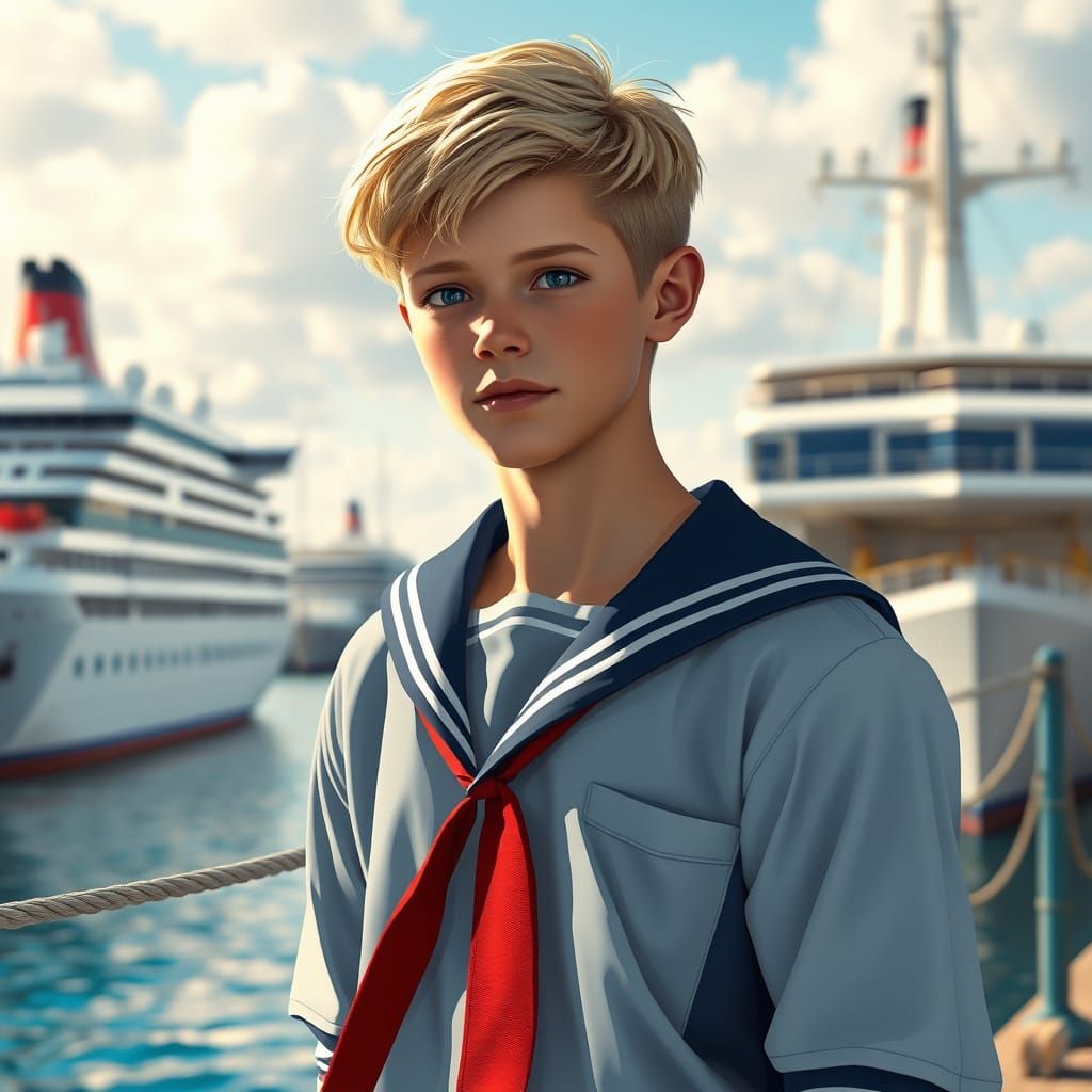 Sailor Boy at Harbor: 8k Resolution Splash Art