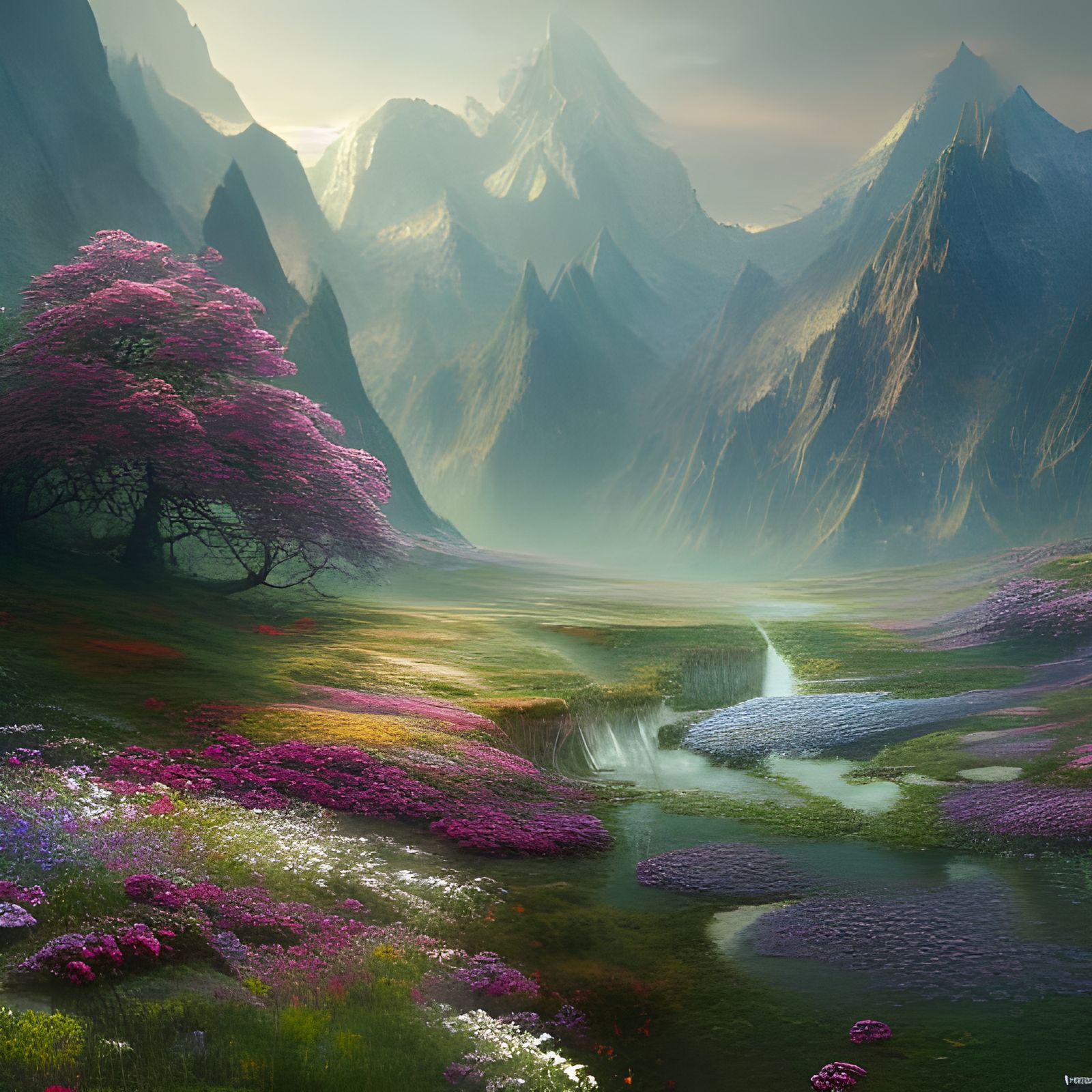 Hyperdetailed Oil Painting of a Flower Valley