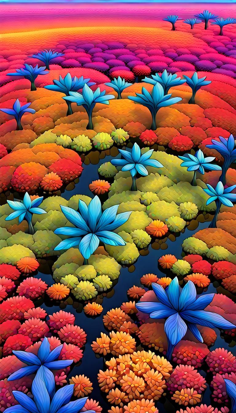 Iridescent Fractal Savannah in Neon Colors