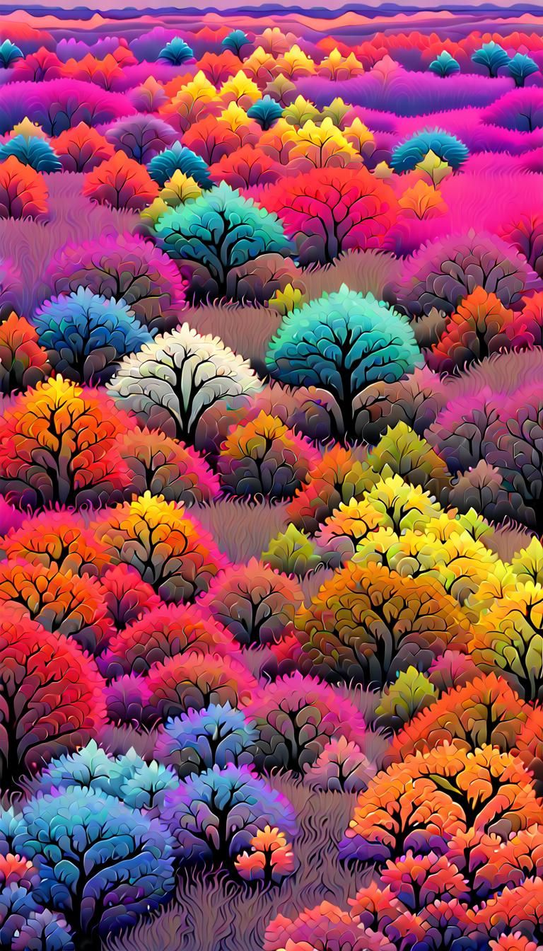 Iridescent Fractal Savannah in Psychedelic Digital Art