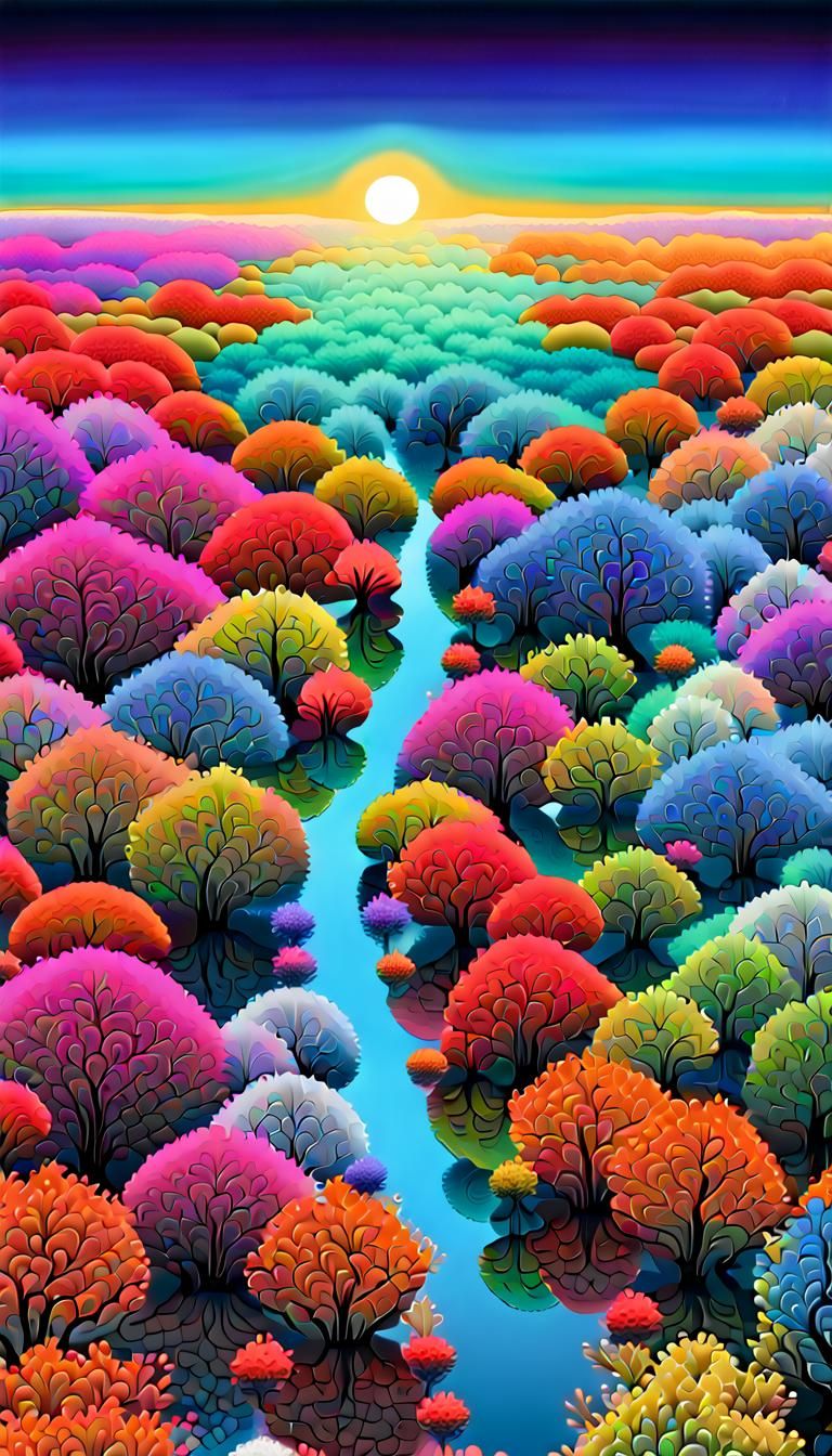 Neon Fractal Savannah: Psychedelic Digital Art