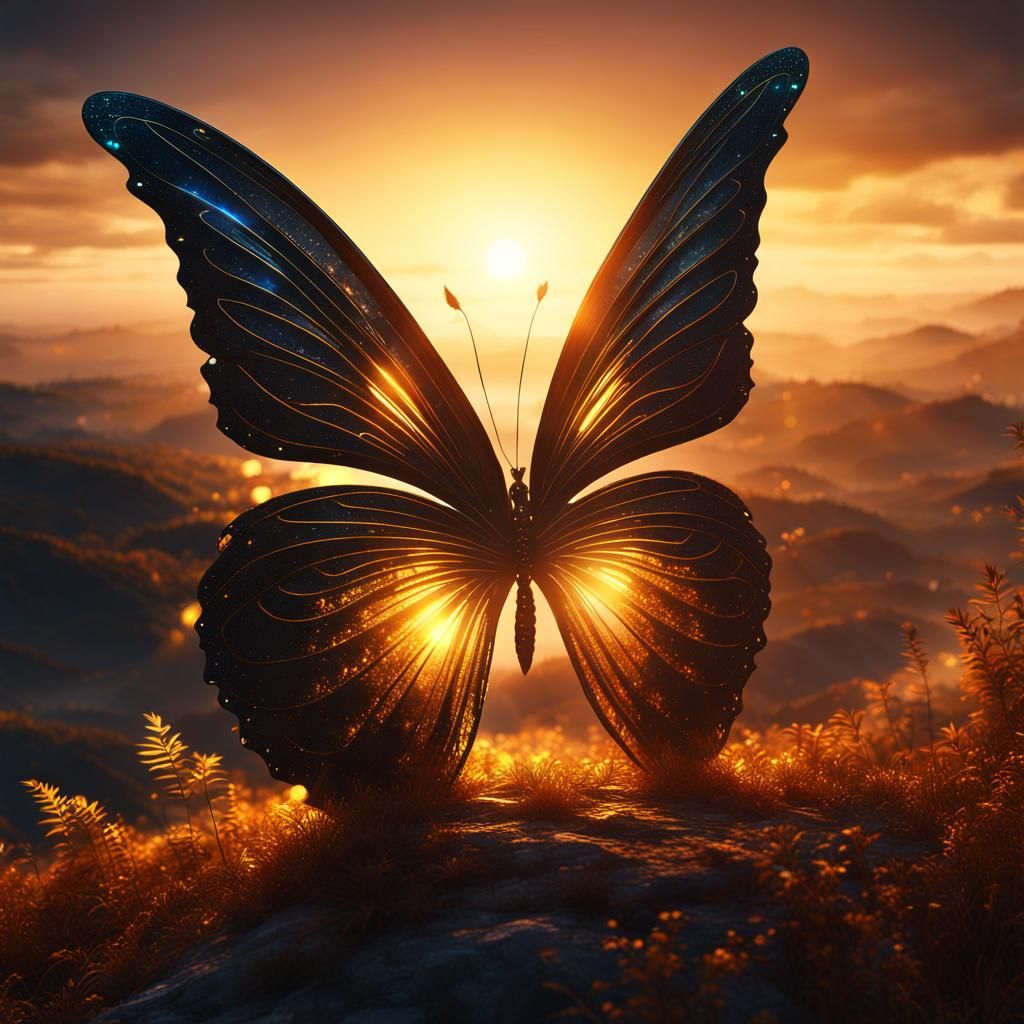 Mystical Butterfly at Golden Sunset: 8K Art